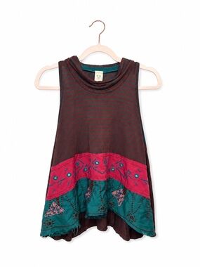 Free People Boho Embroidered Sleeveless Tunic Top Size Small